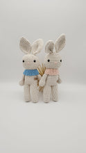 Load image into Gallery viewer, His name is Charlie. Handmade Crochet Maddy Grey Blue Bunny Gift Box