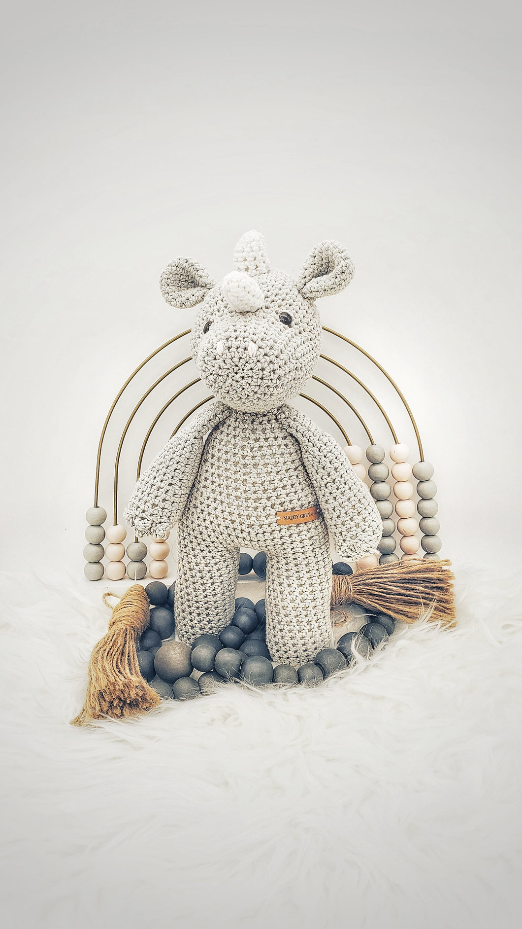 Milan the Baby Rhino. Handmade Crochet Rhino Gift Box