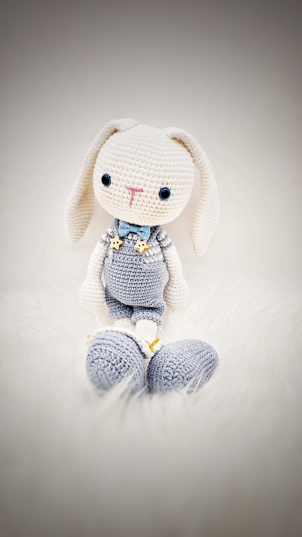 His name is Max. Handmade Crochet Blue Bunny Gift Box