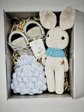 Load image into Gallery viewer, Handmade Crochet Maddy Grey Blue Bunny Gift Box
