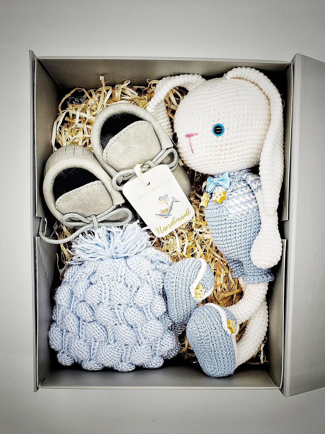 Handmade Crochet Blue Bunny Gift Box