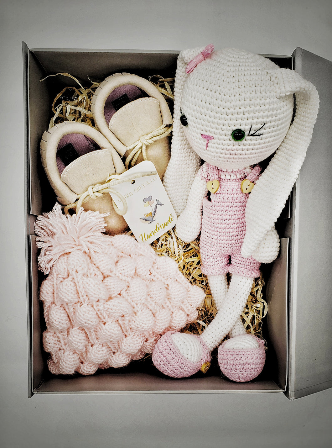 Handmade Crochet Pink Bunny Gift Box