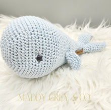 Load image into Gallery viewer, Her name is Bleu. Handmade Crochet Maddy Grey Whale Gift Box
